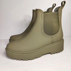 Steve Madden Sahara Rain Boot Platform Olive Green Women's Shoes Size 10